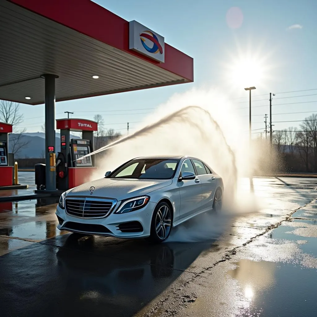 Lavage haute pression dans une station-service Total