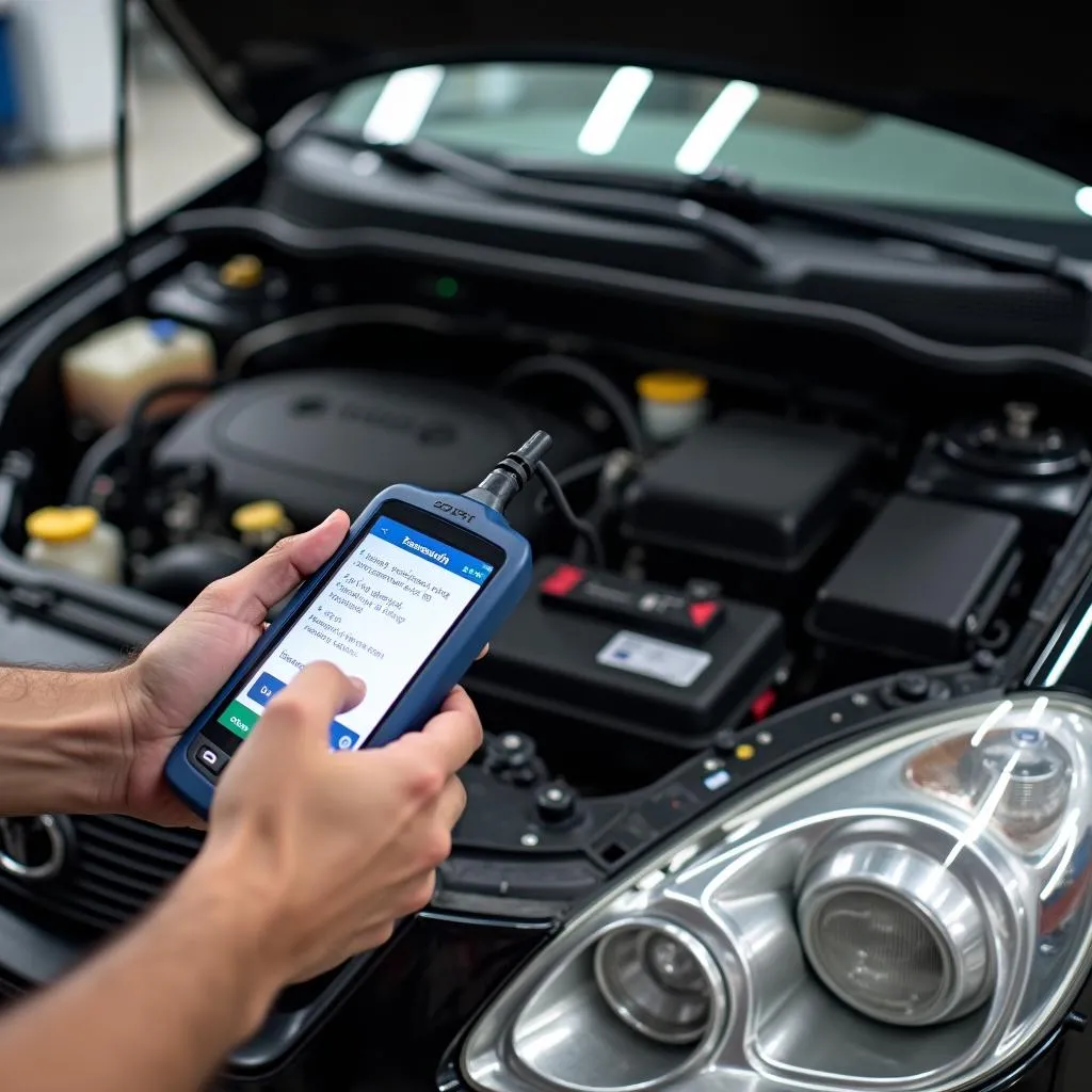 Un lecteur OBD-II connecté au port OBD d'une Toyota Corolla