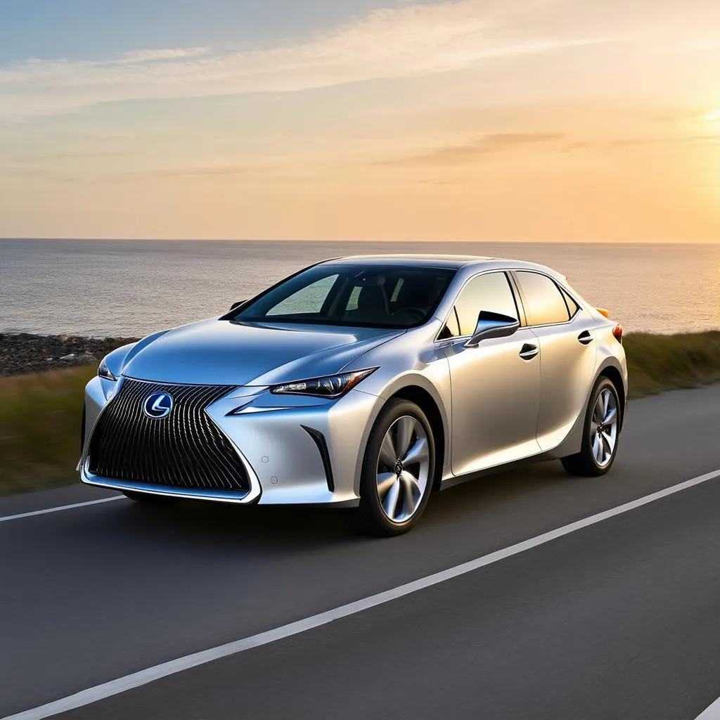 Lexus electric car driving on the road