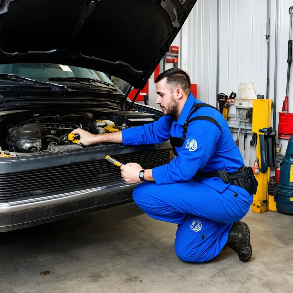 Mécanicien travaillant sur une voiture dans un garage