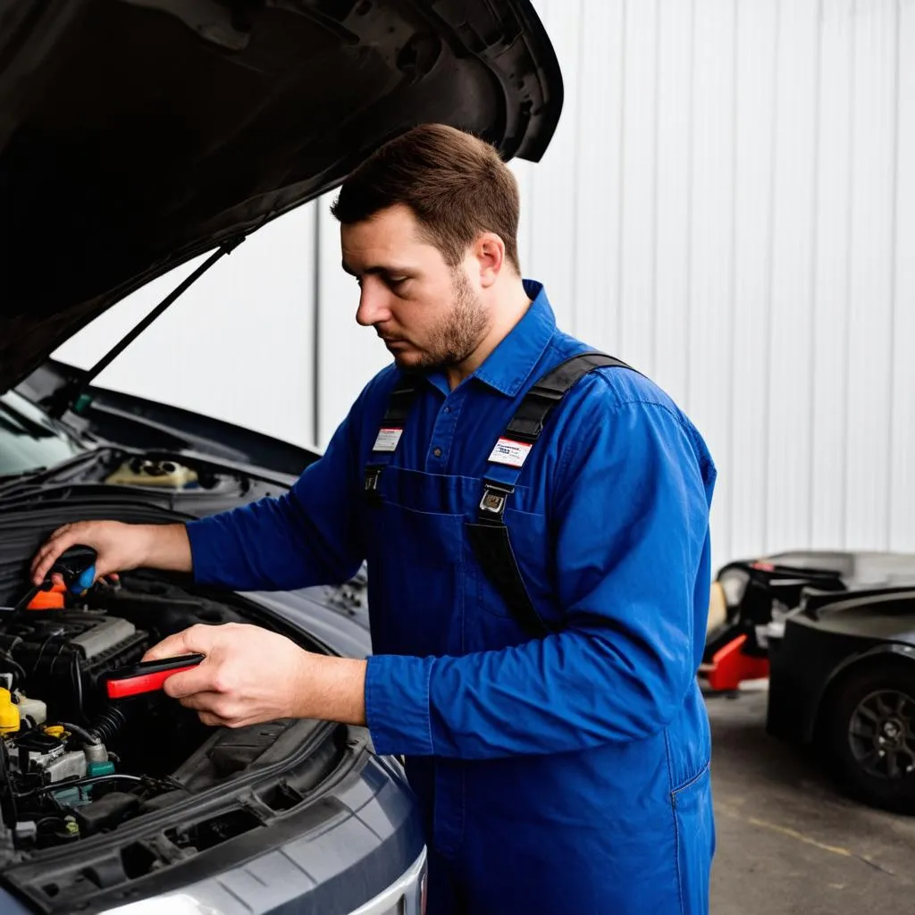 Mécanicien travaillant sur une voiture