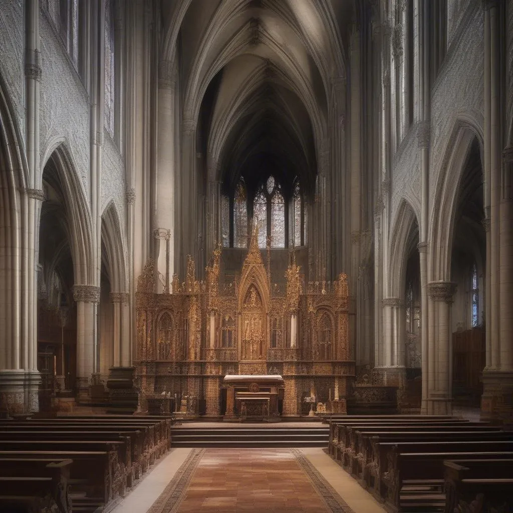 Un maître autel gothique historique dans une cathédrale