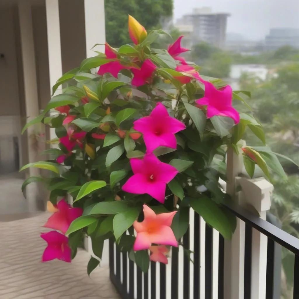 Mandevilla plant on a balcony