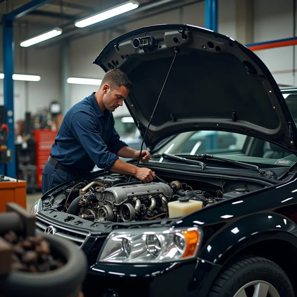 Mécanicien travaillant dans un atelier de réparation automobile