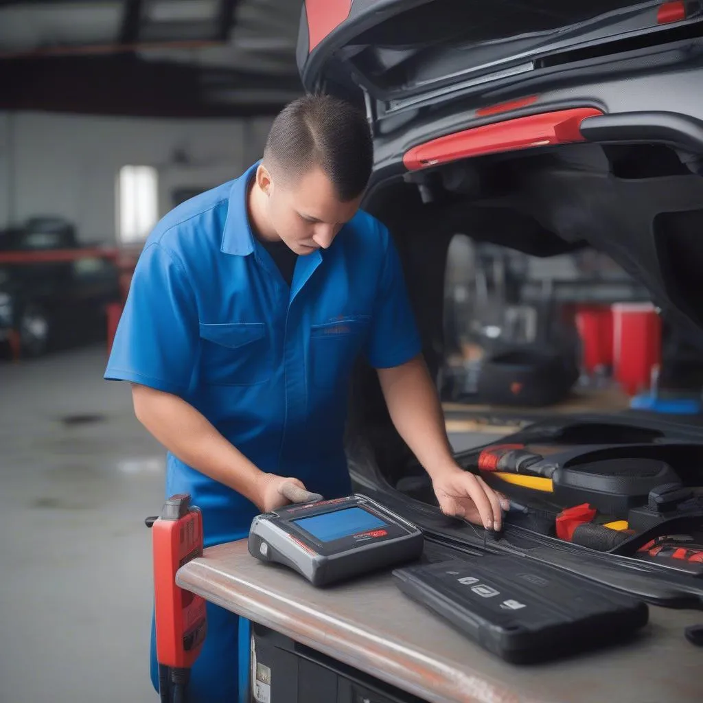 Mécanicien utilisant un outil de diagnostic Autel