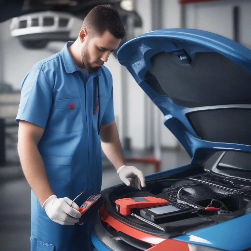 Mécanicien utilisant un outil Autel sur une voiture