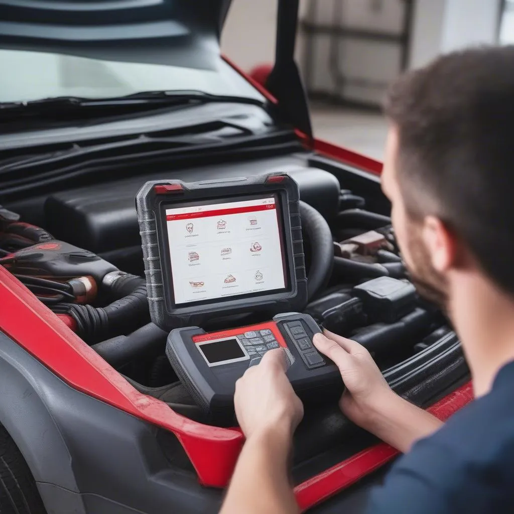 Mecanicien automobile utilisant un outil de diagnostic Autel