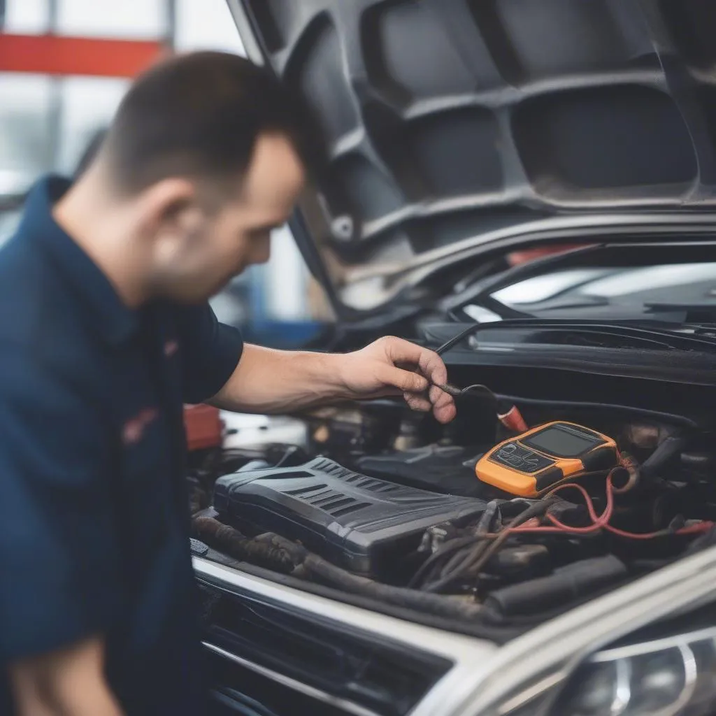 Mécanicien automobile effectuant un diagnostic