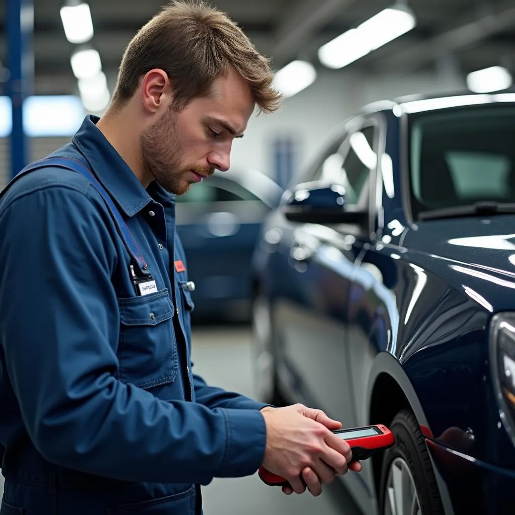 Mécanicien automobile diagnostiquant un système électrique