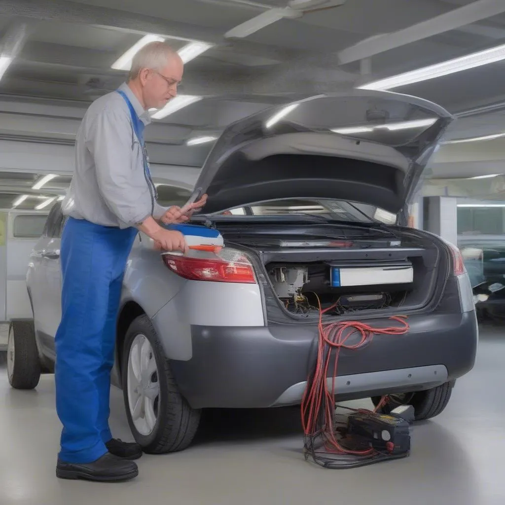 Mécanicien automobile expérimenté utilisant un scanner de concessionnaire