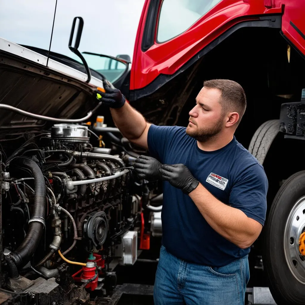 Un mécanicien travaillant sur un camion