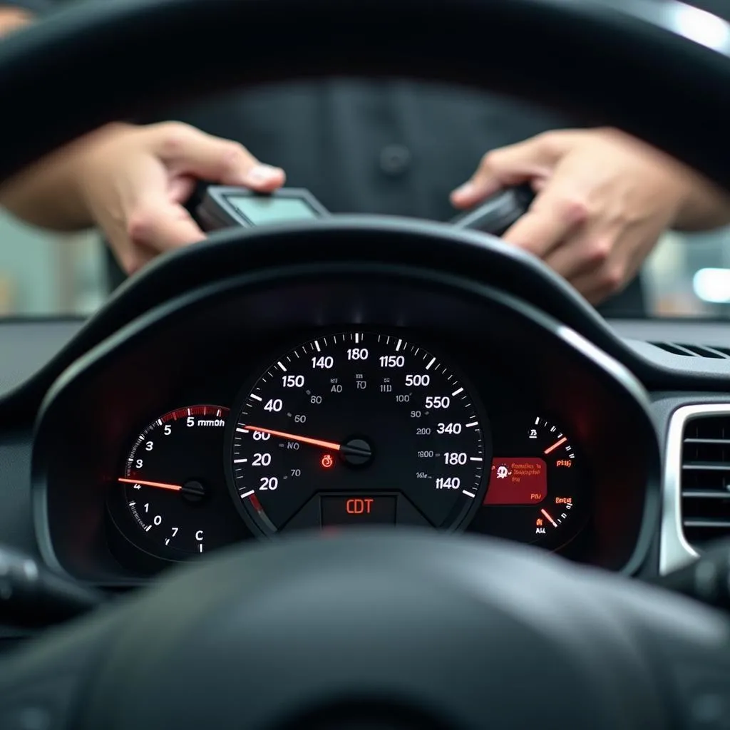 Un mécanicien vérifie le kilométrage d'une voiture dans un garage en France