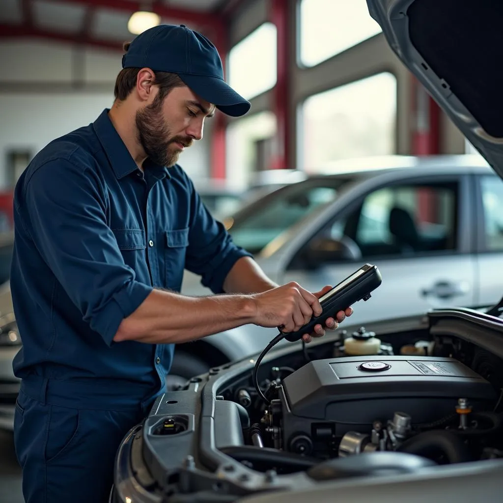 Mécanicien effectuant un diagnostic sur une voiture