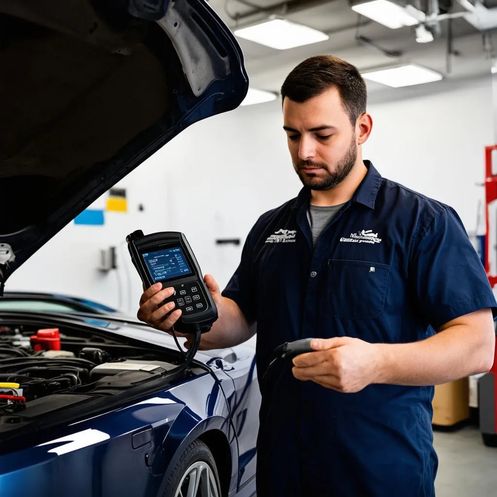 Mécanicien effectuant un diagnostic automobile