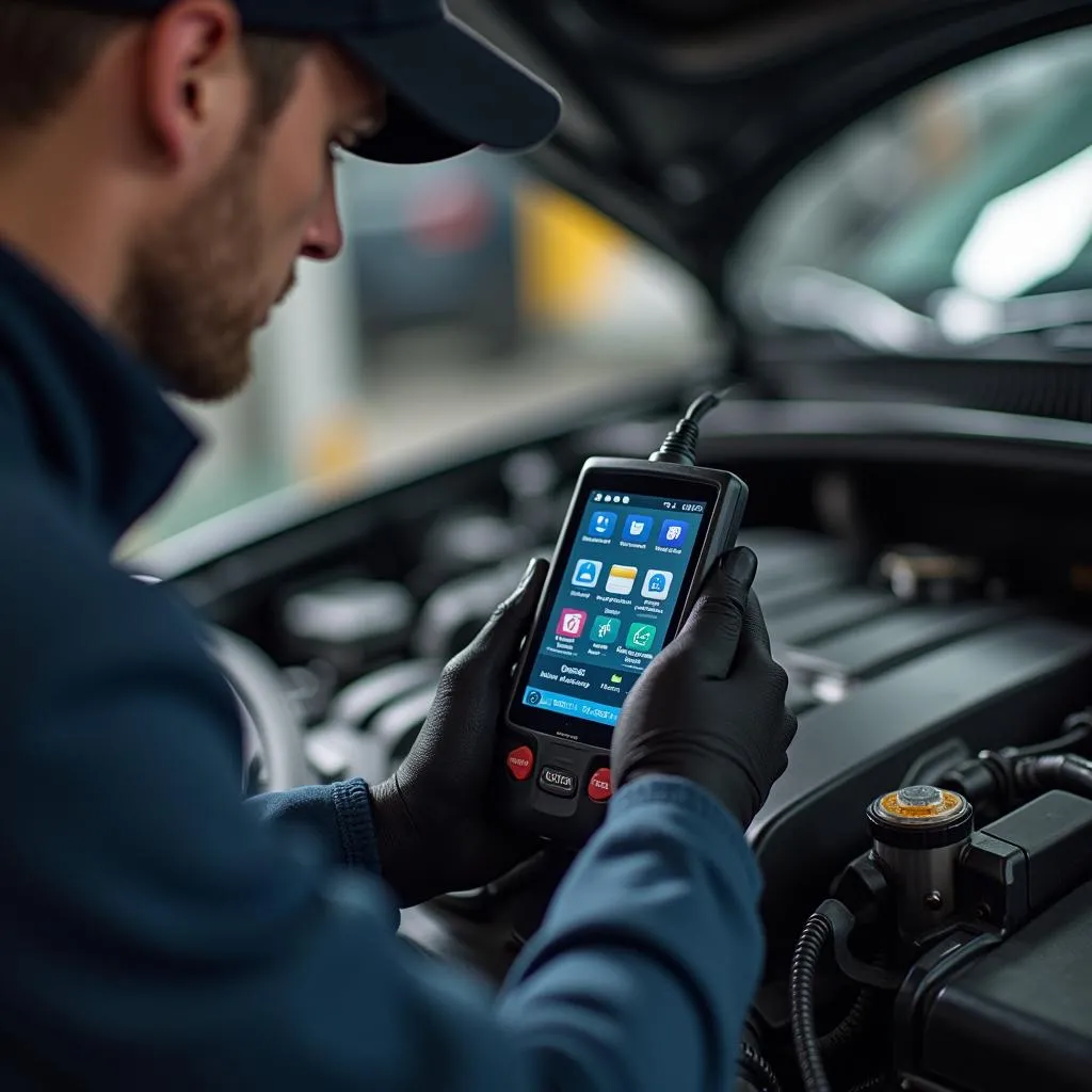 Mécanicien effectuant un diagnostic sur une voiture