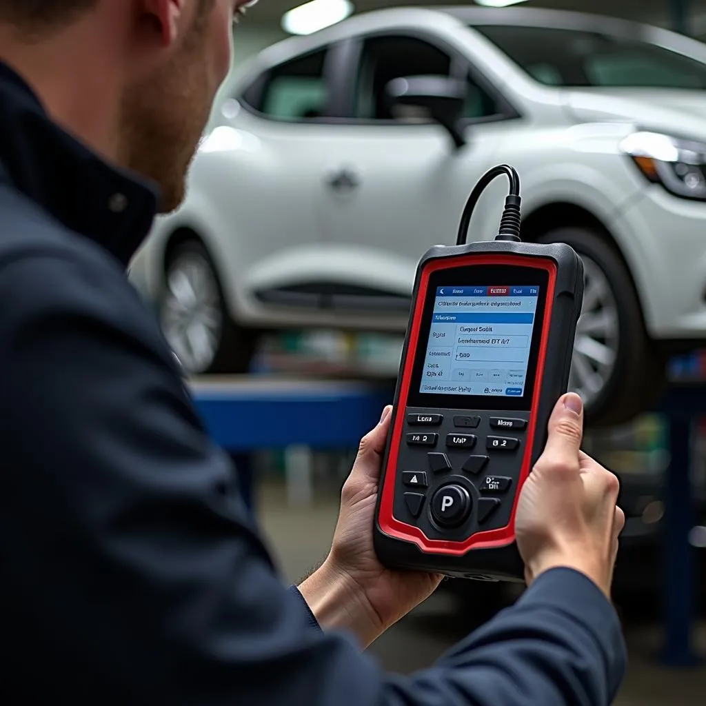 Mécanicien diagnostiquant un code P0606 sur une Renault Clio