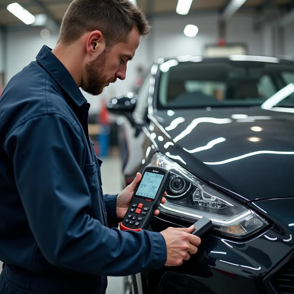 Mécanicien diagnostiquant un problème de phare de voiture