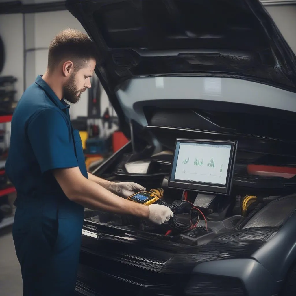 Mécanicien diagnostiquant une voiture