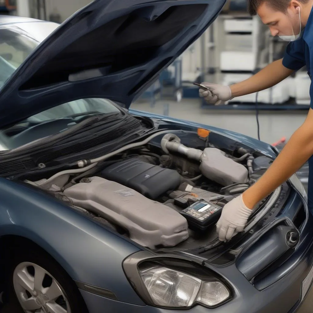 Mécanicien utilisant un scanner de diagnostic pour analyser une transmission Infiniti G35 2006