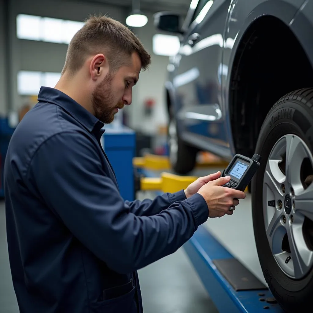 Mécanicien utilisant un scanner OBD