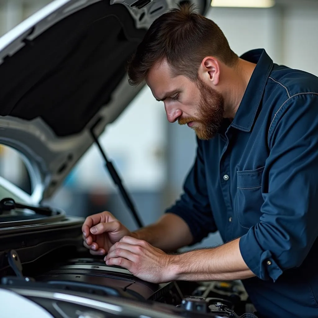 Un mécanicien automobile examinant le moteur d'une Chevrolet Cruze