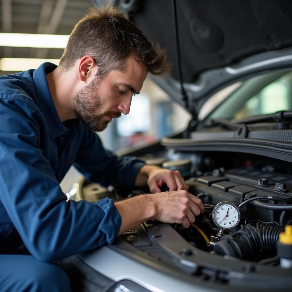 Mécanicien examinant le système d'alimentation en carburant