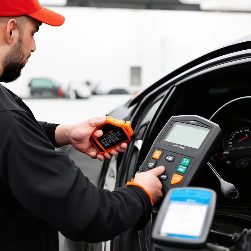 Mécanicien examinant une voiture