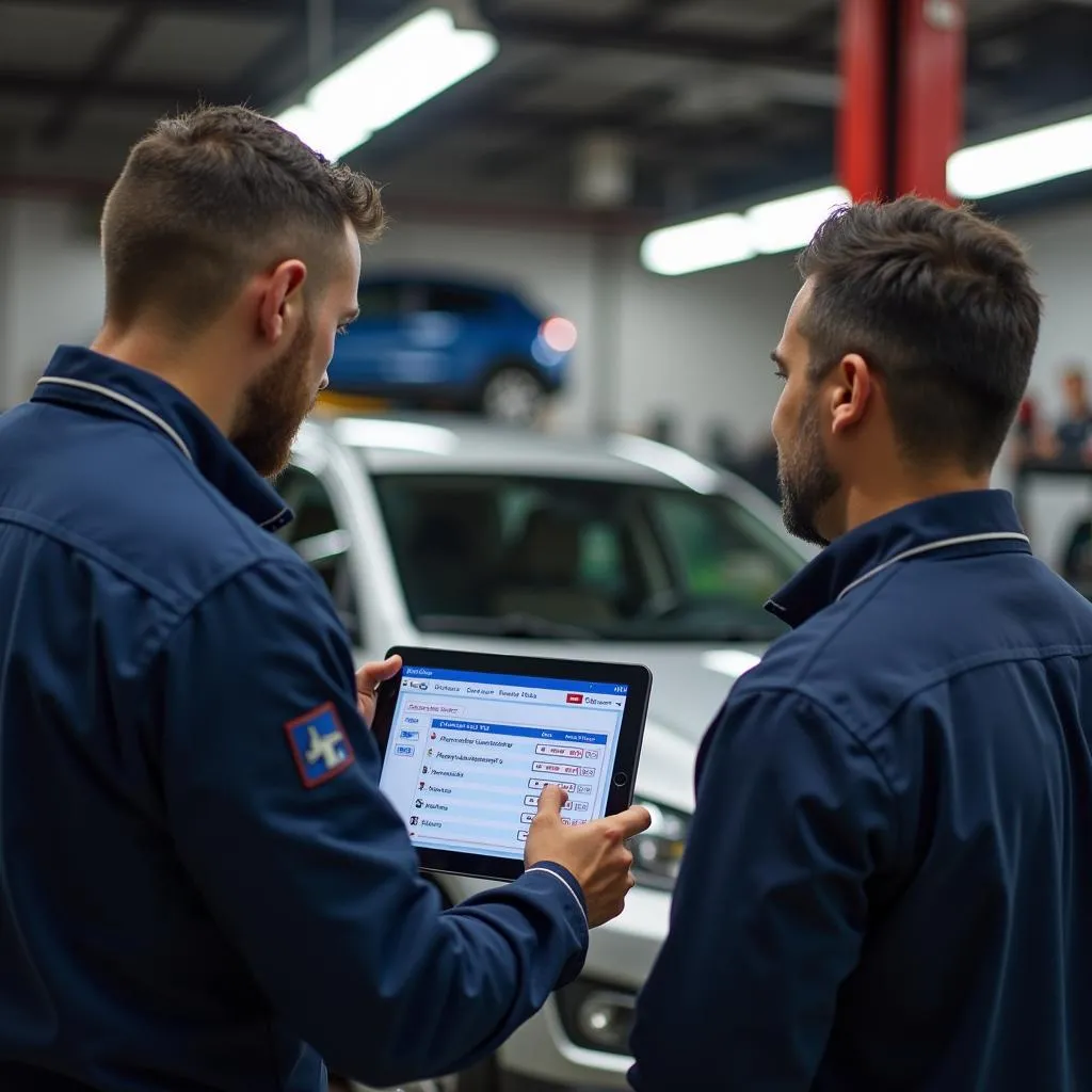 Mécanicien expliquant les codes d'erreur à un client