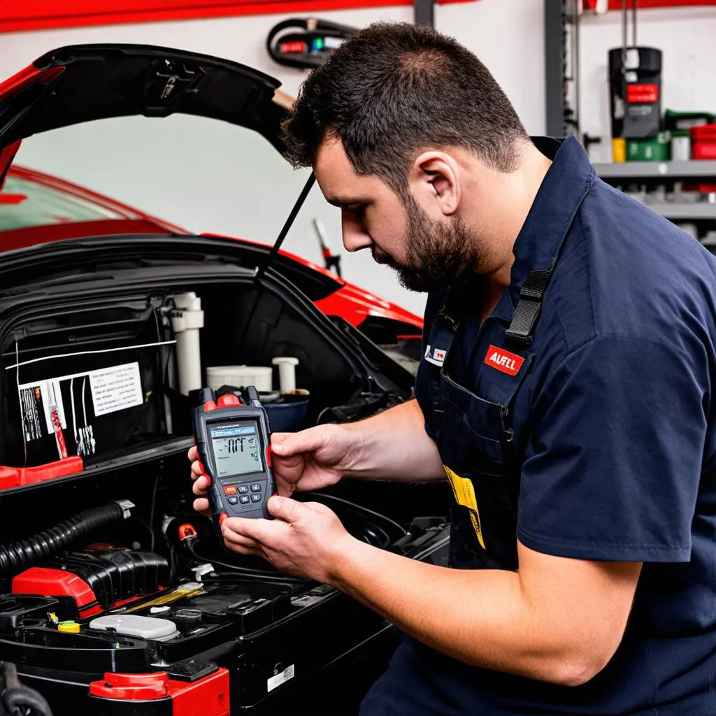 Un mécanicien utilisant l'Autel AL619 dans un garage