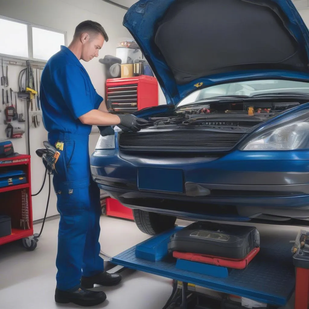 Mécanicien travaillant sur une voiture dans un garage