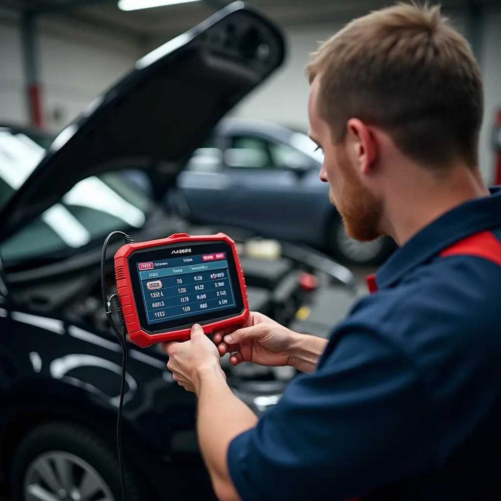 Mécanicien utilisant le scanner AA3626 dans un garage