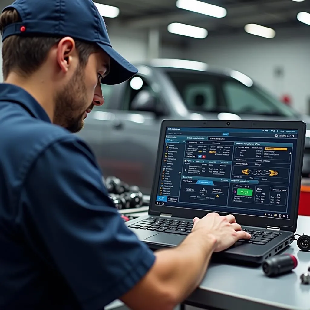 Mécanicien utilisant MUT 3 VCI dans un garage