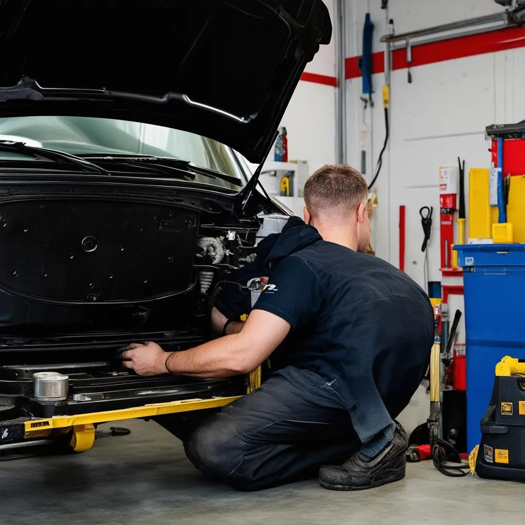 mécanicien réparant une voiture dans un garage