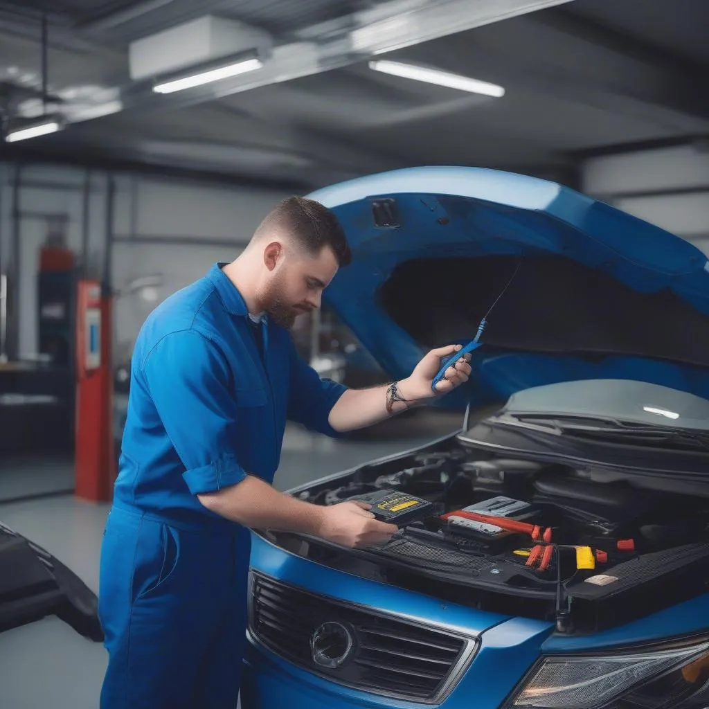 Mécanicien utilisant un outil de diagnostic sur une voiture