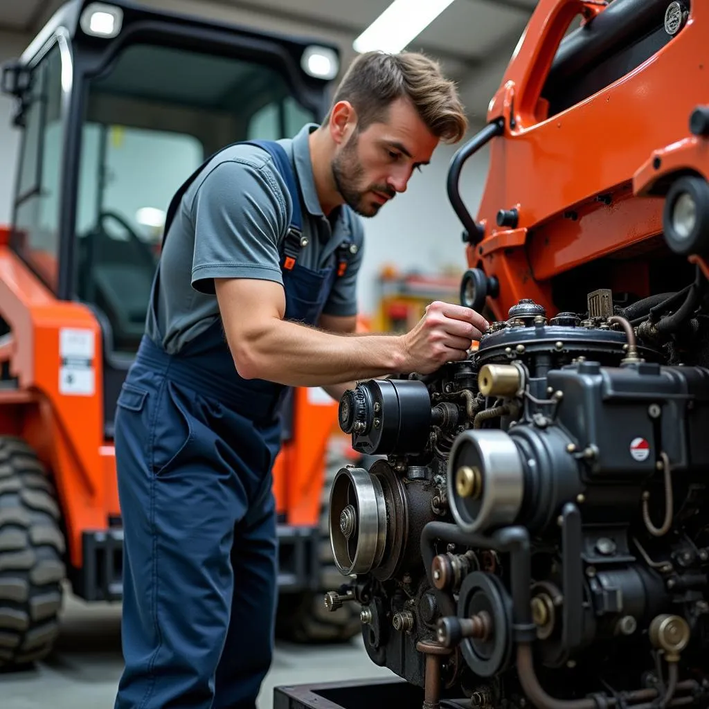 Mécanicien réparant un Kubota SVL95-2S