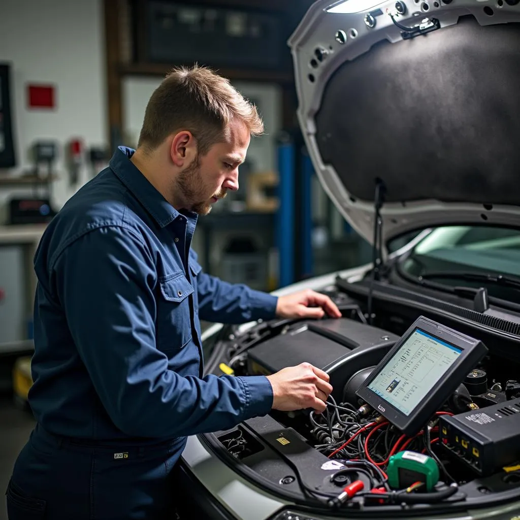 Mécanicien réparant le système électrique d'une voiture