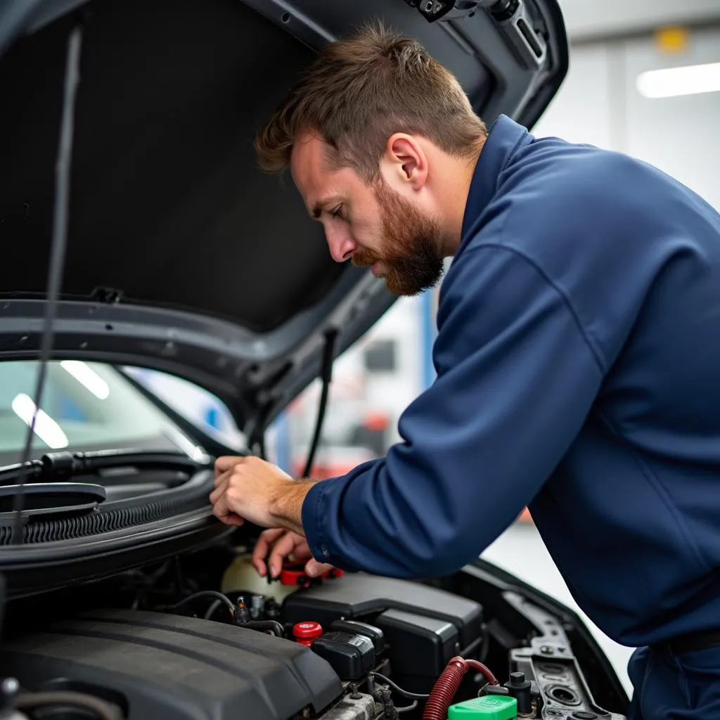 Mécanicien réparant le système électrique d'une voiture