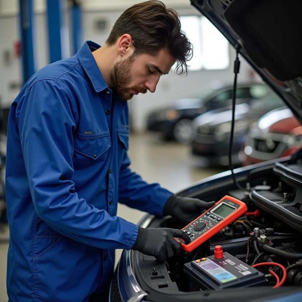 Mécanicien réparant le système électrique d'une voiture