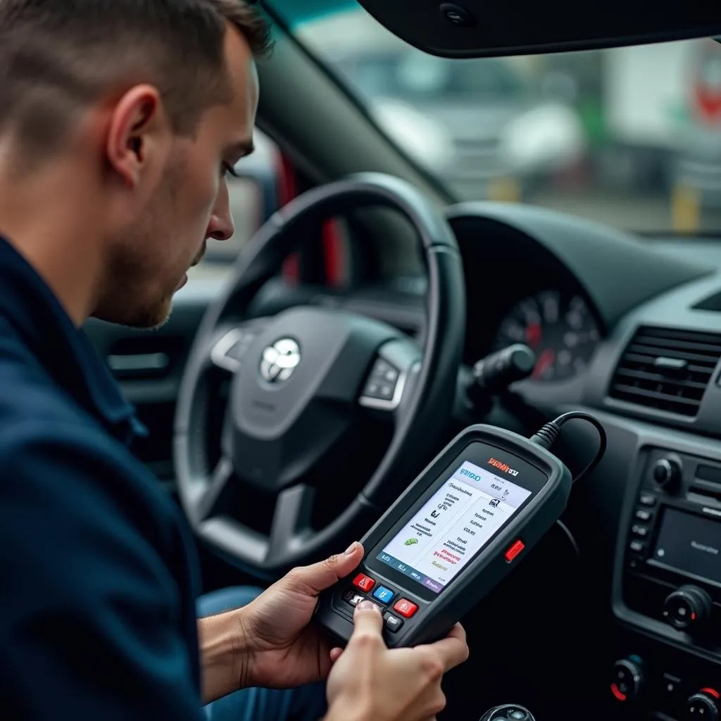 Mécanicien Réparant Système Électronique Voiture