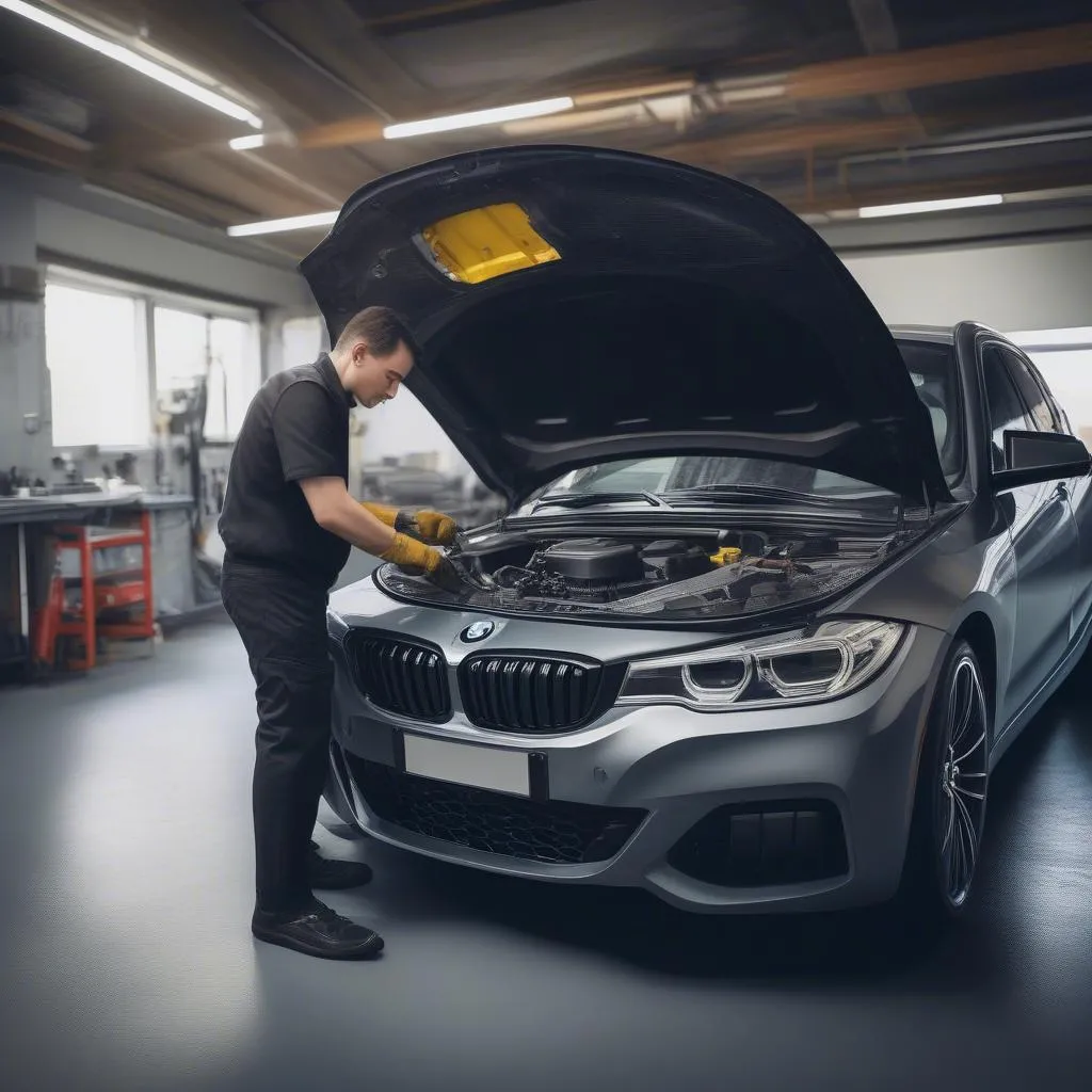 Mécanicien réparant une voiture BMW