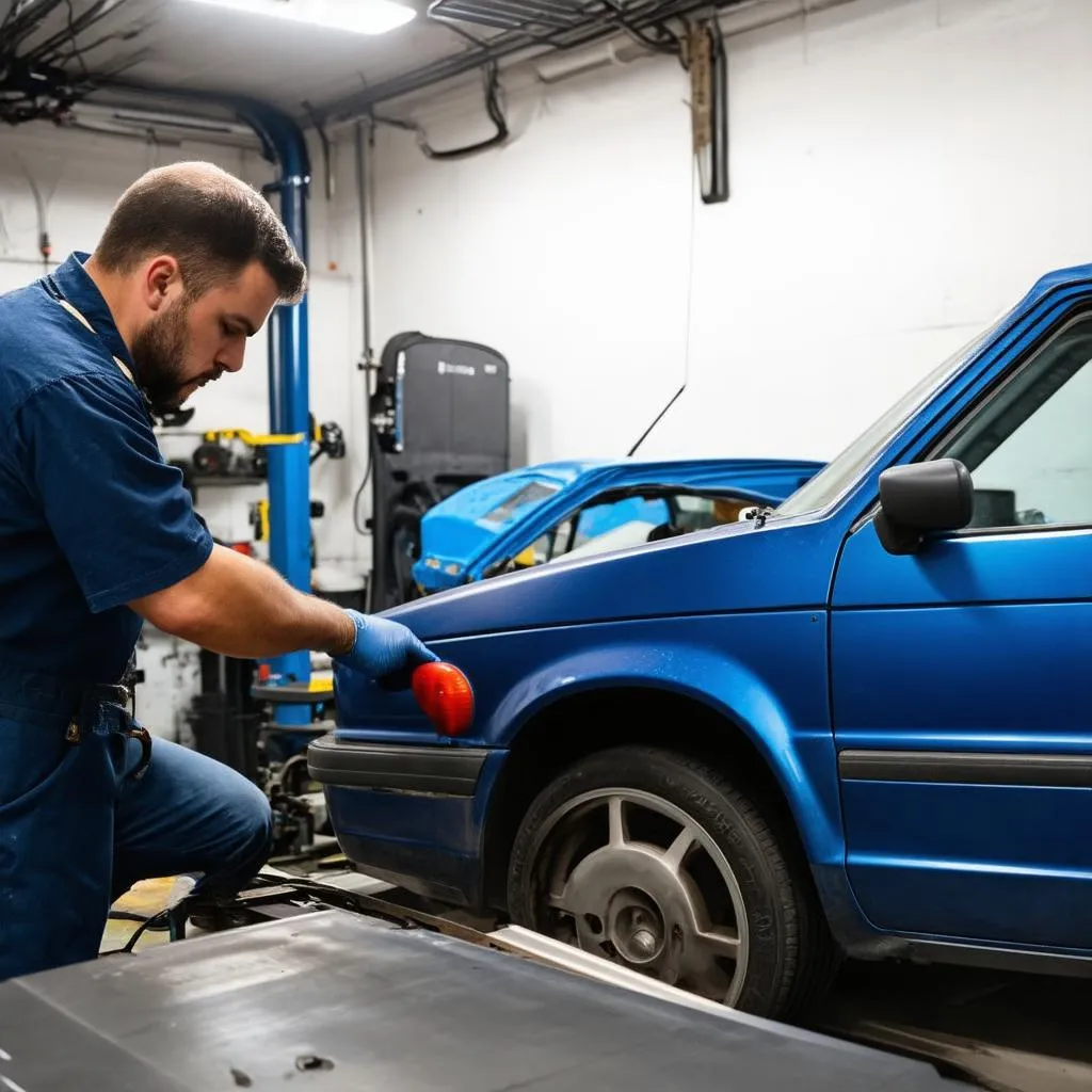 Mécanicien réparant une voiture dans un garage