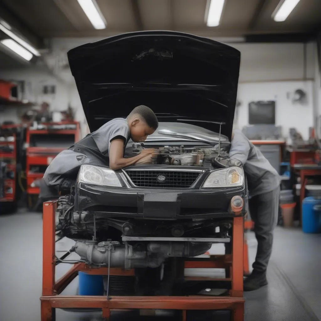 Un mécanicien automobile en train de réparer une voiture