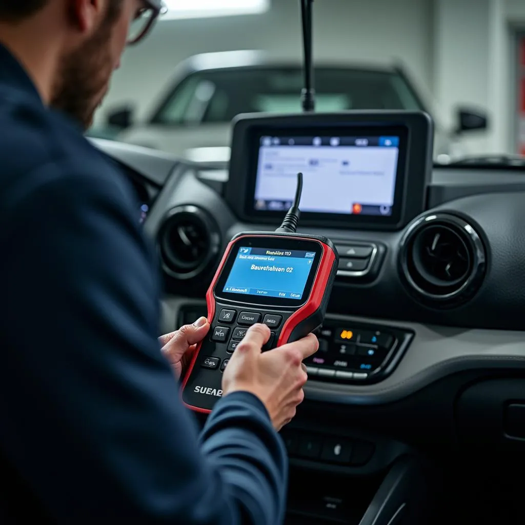 Mécanicien utilisant un scanner automobile pour diagnostiquer un véhicule