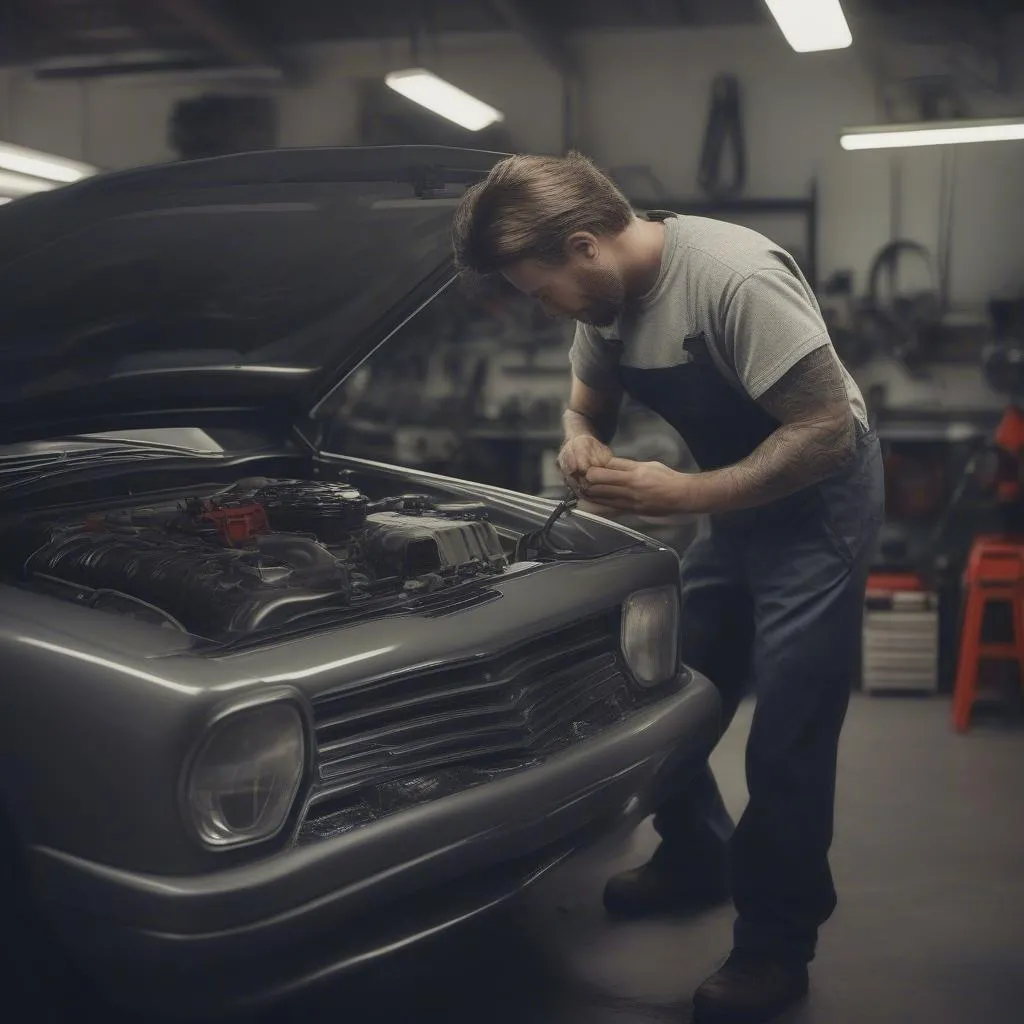 Mécanicien travaillant sur une voiture dans un garage