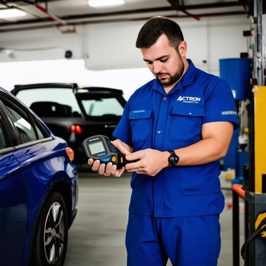 Mécanicien utilisant Actron OBD II PocketScan