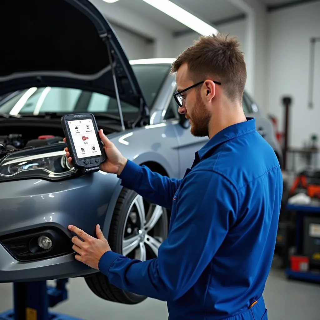 Mécanicien utilisant Autel pour réparer une voiture