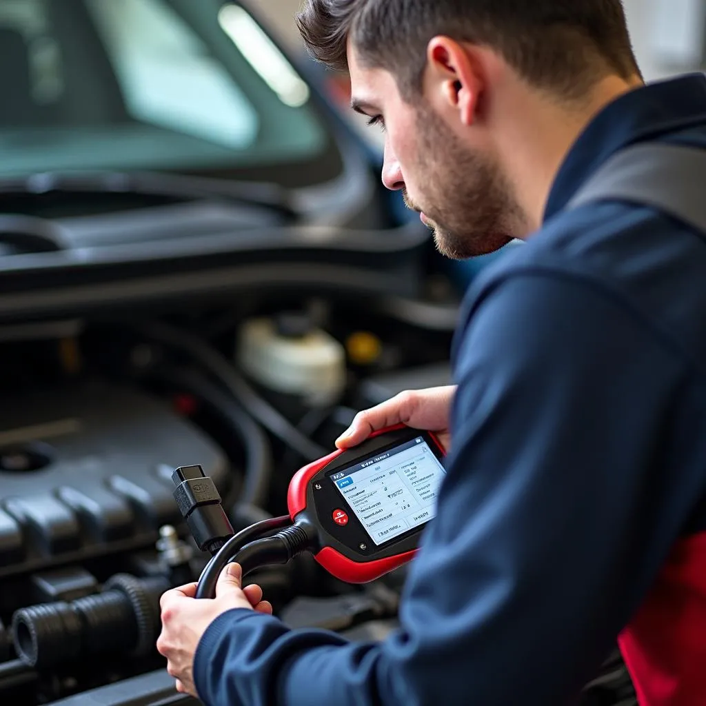 Mécanicien Utilisant le Scanner OBD Bosh 1300