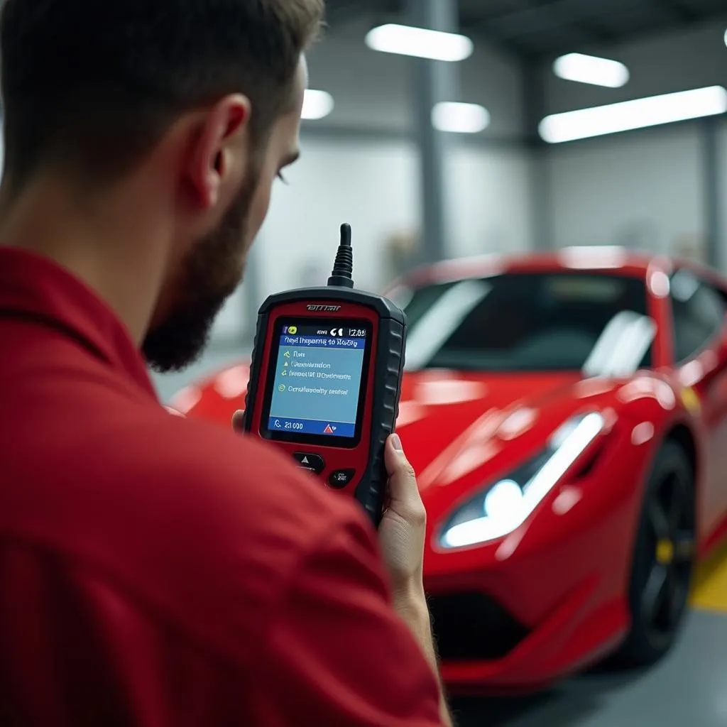 Mécanicien utilisant un scanner OBD dans un garage