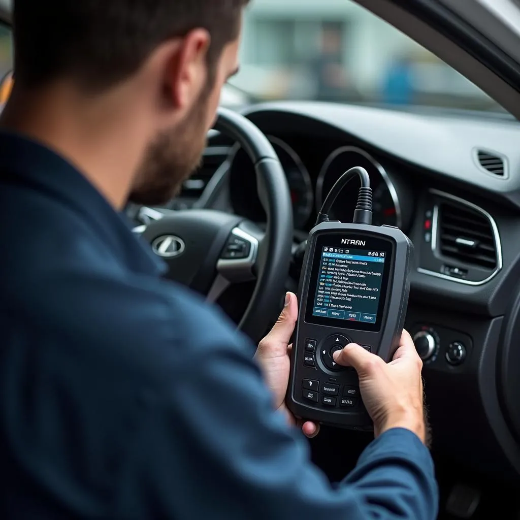 Mécanicien utilisant une valise de diagnostic pour identifier un code d'erreur