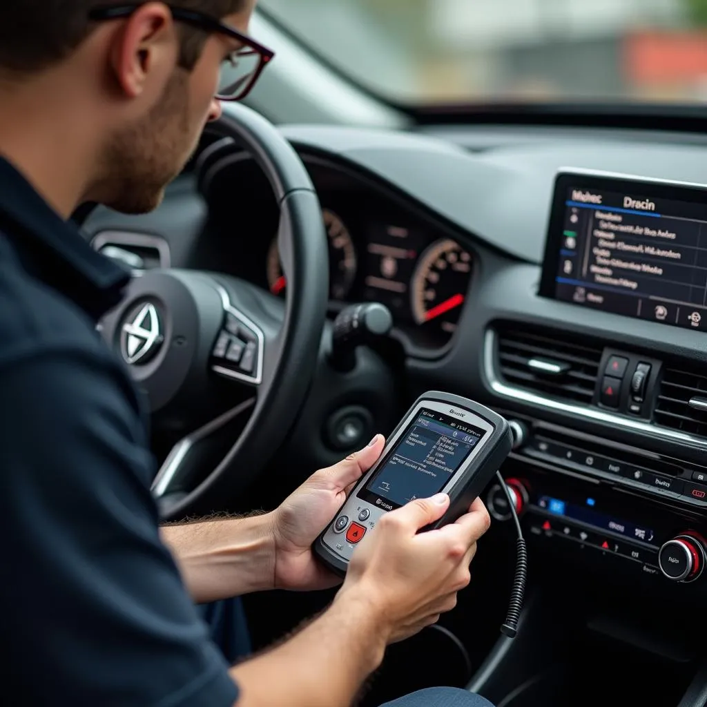 Mécanicien utilise Autel IM608 pour diagnostiquer voiture